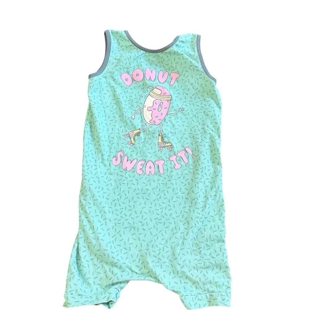 RAGS to Raches Toddler 2T Donut Sweat It Sleeveless Romper‎ Teal  Sprinkle Print